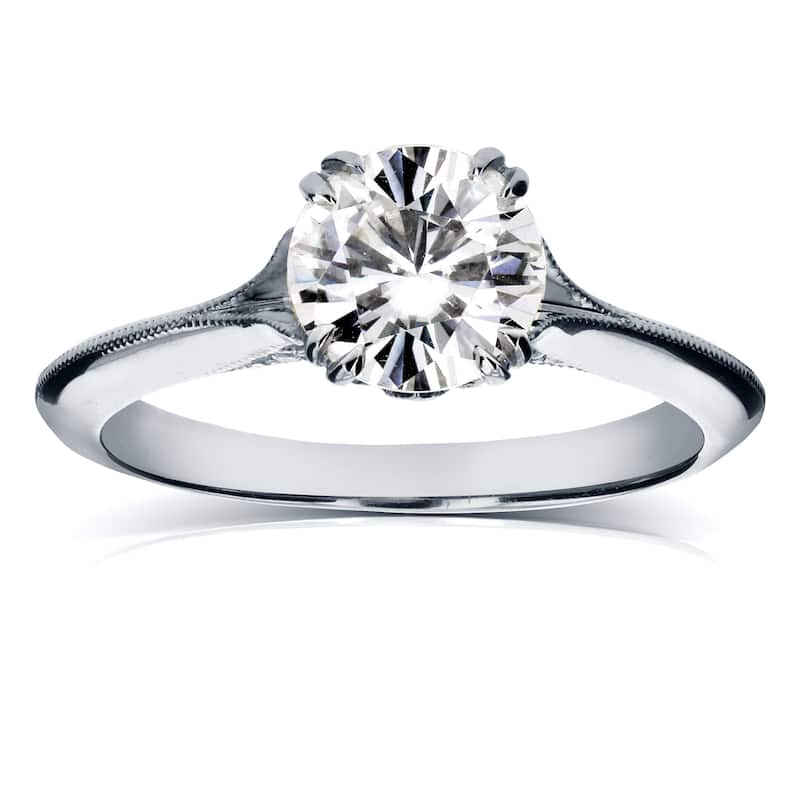 Annello by Kobelli 14k White Gold 1 1/10ct TDW Diamond Milgrain Beaded Knife Edge Ring
