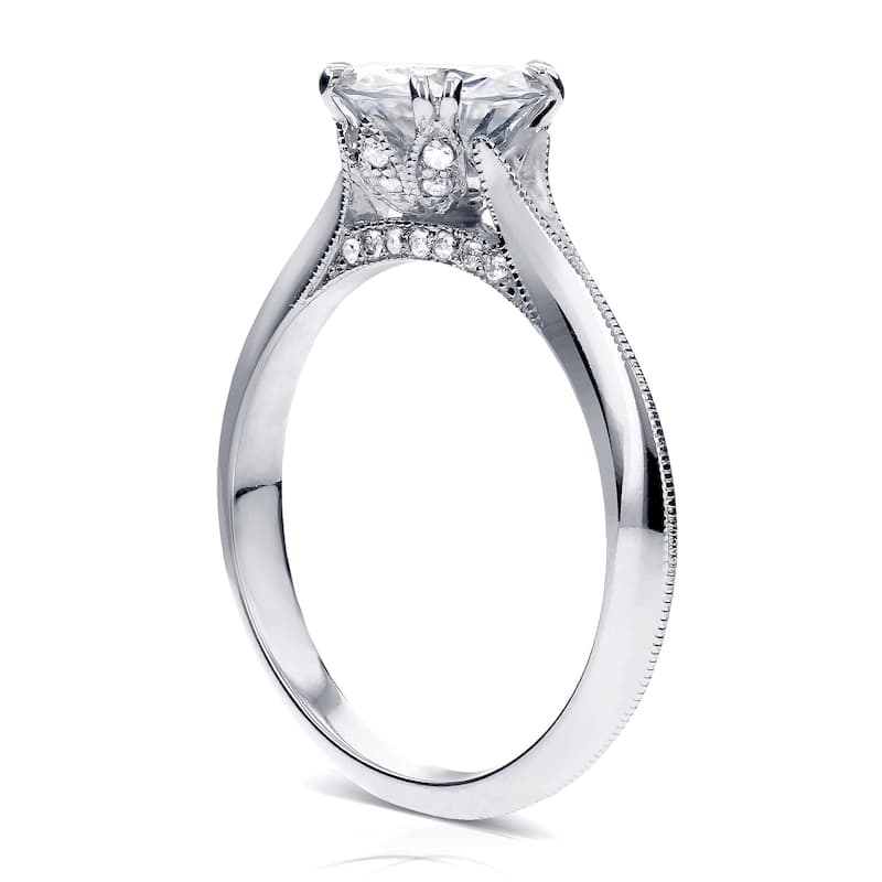 Annello by Kobelli 14k White Gold 1 1/10ct TDW Diamond Milgrain Beaded Knife Edge Ring