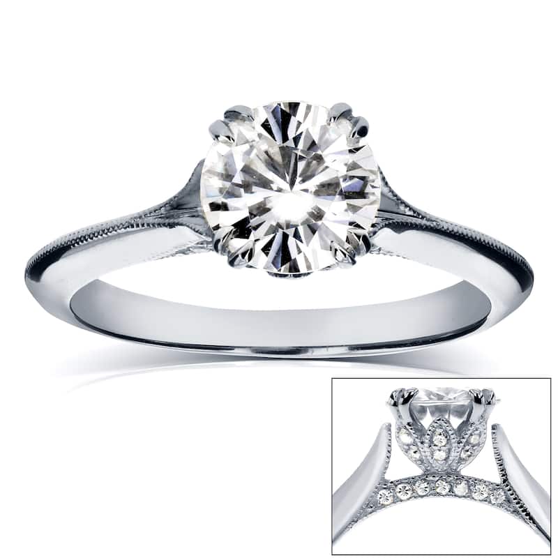 Annello by Kobelli 14k White Gold 1 1/10ct TDW Diamond Milgrain Beaded Knife Edge Ring - 4