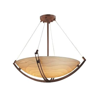 Justice Design Porcelina Crossbar 6-light Dark Bronze Round Bowl Pendant, Waves Shade