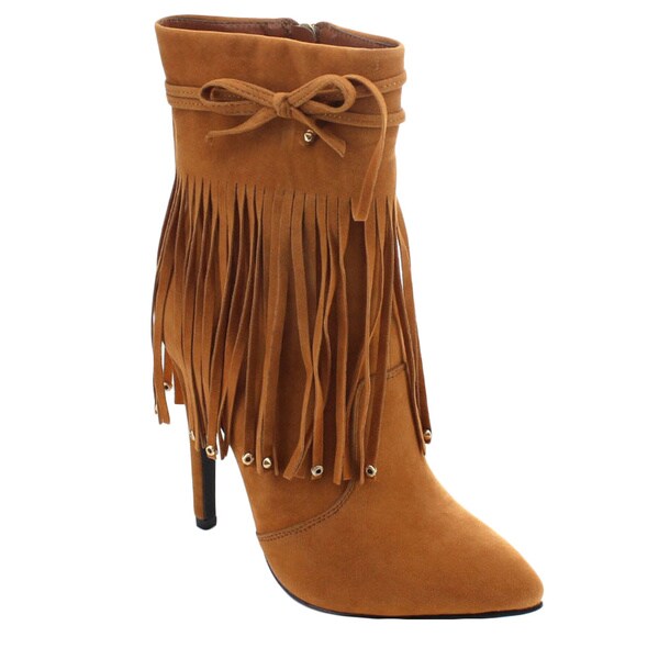 high heel fringe boots