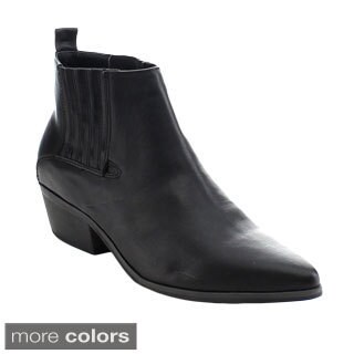 elastic panel slip on chunky heel ankle booties