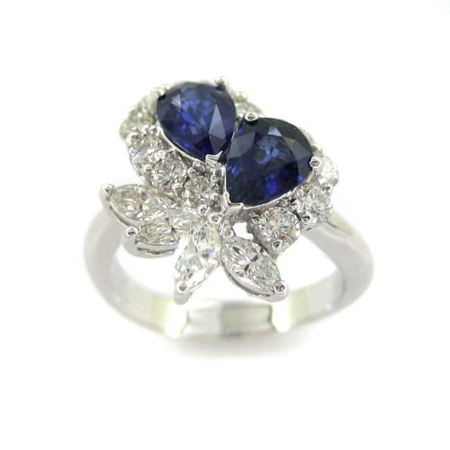 Kabella 18k White Gold Pear-cut Sapphire 1 1/6ct TDW Diamond Ring (G-H, SI1-SI2)
