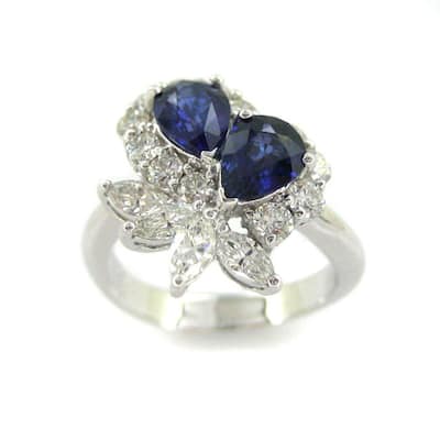 Kabella 18k White Gold Pear-cut Sapphire 1 1/6ct TDW Diamond Ring (G-H, SI1-SI2)