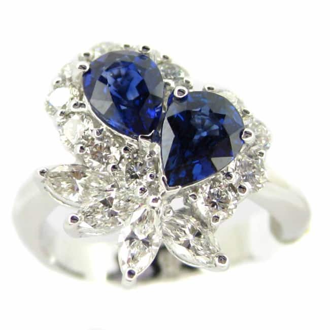 Kabella 18k White Gold Pear-cut Sapphire 1 1/6ct TDW Diamond Ring (G-H, SI1-SI2)