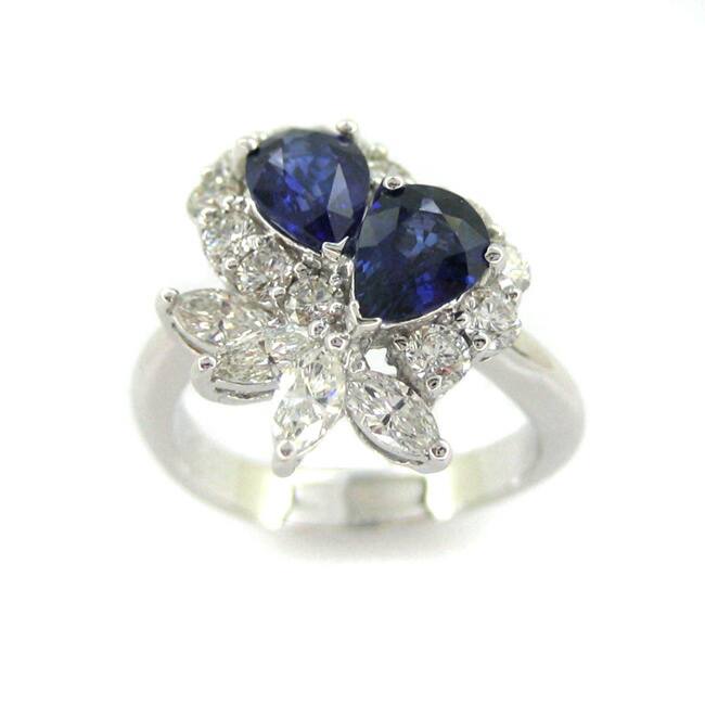 Kabella 18k White Gold Pear-cut Sapphire 1 1/6ct TDW Diamond Ring (G-H, SI1-SI2)
