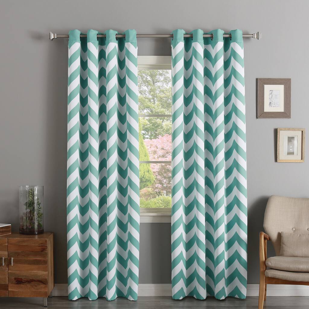 Aurora Home Chevron Print Room Darkening Grommet Top Curtain Panel Pair