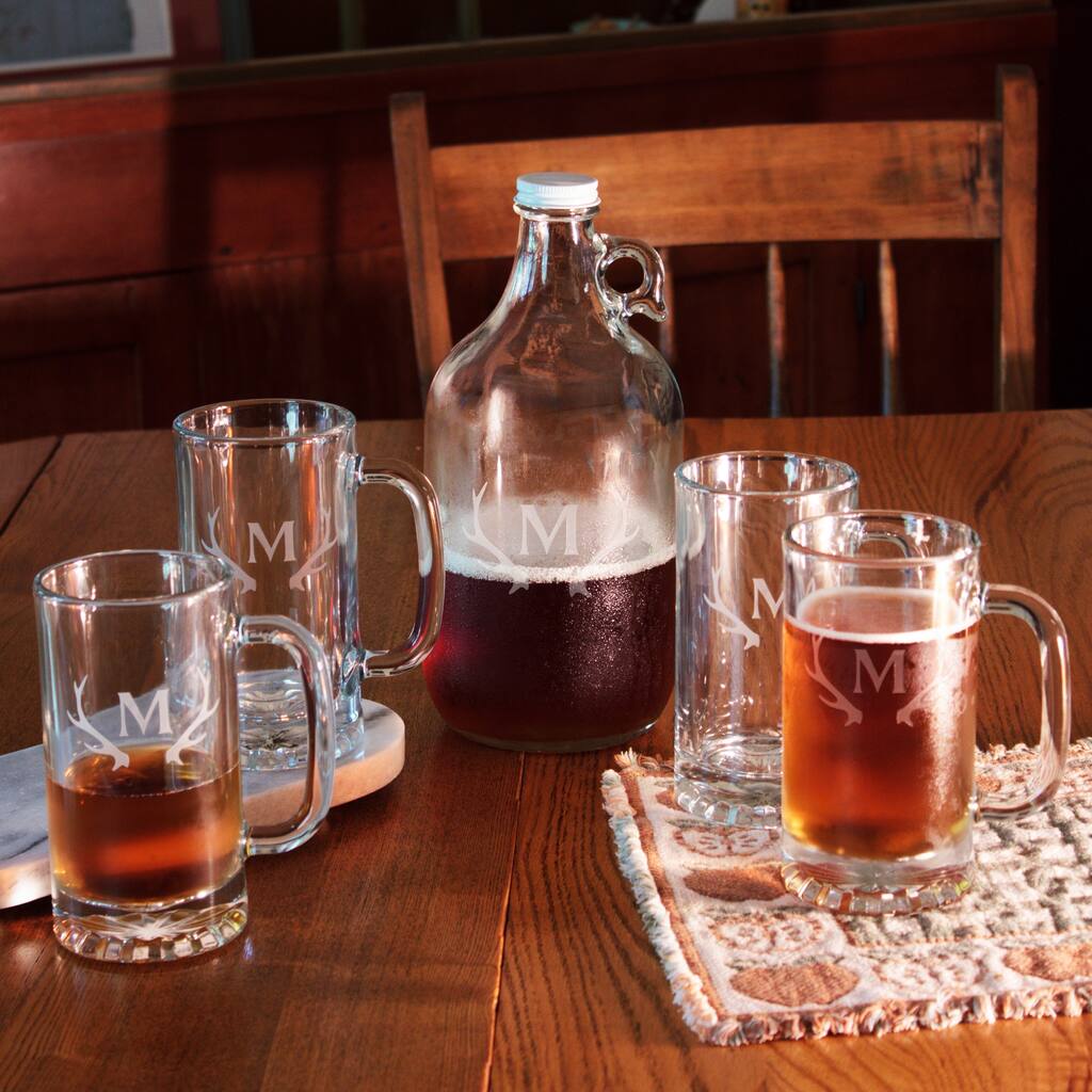 Antlers Monogram 5-Piece Growler and Beer Mug Set