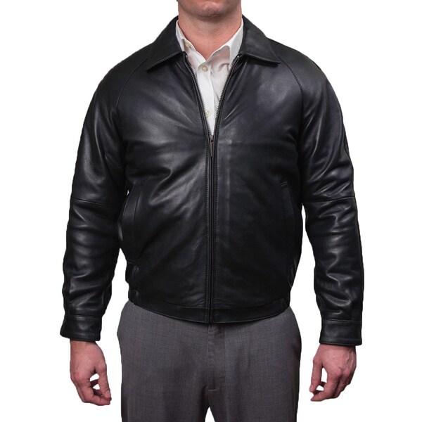 Shop Perry Ellis Men's Lamb Skin Leather Zip Front Bomber Jacket ...
