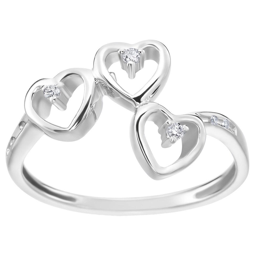 SummerRose 14k White Gold 1/10ct TDW Diamond 3-heart Ring