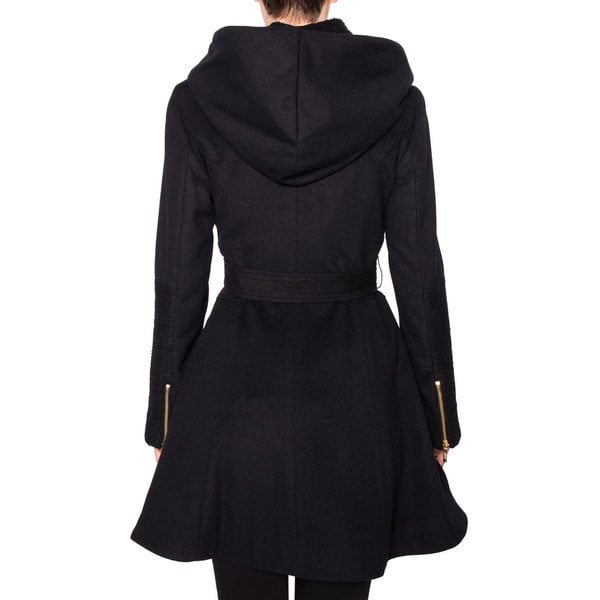 womens black wool coat with hood