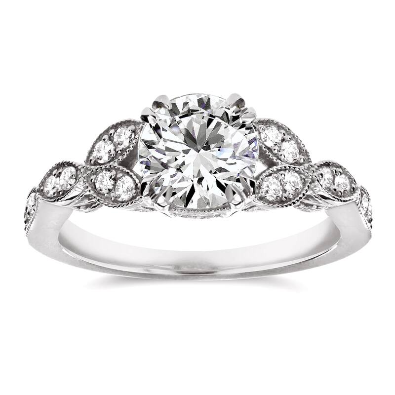 Annello by Kobelli 14k White Gold 1 1/5ct TDW Diamond Floral Antique Engagement Ring - 7.5