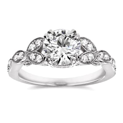Annello by Kobelli 14k White Gold 1 1/5ct TDW Diamond Floral Antique Engagement Ring