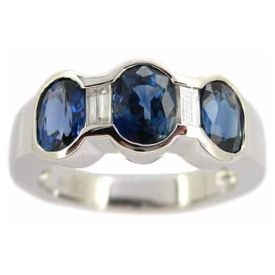 Kabella 14k White Gold Sapphire and 1/5ct TDW Diamond Band (G-H, SI2-I1) (Size 6.75)