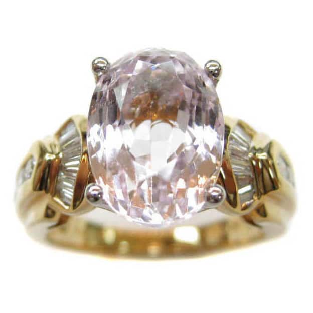 Kabella 18k Yellow Gold Oval-cut Kunzite 3/4ct TDW Diamond Cocktail Ring (G-H, SI2) (Size 6.75)