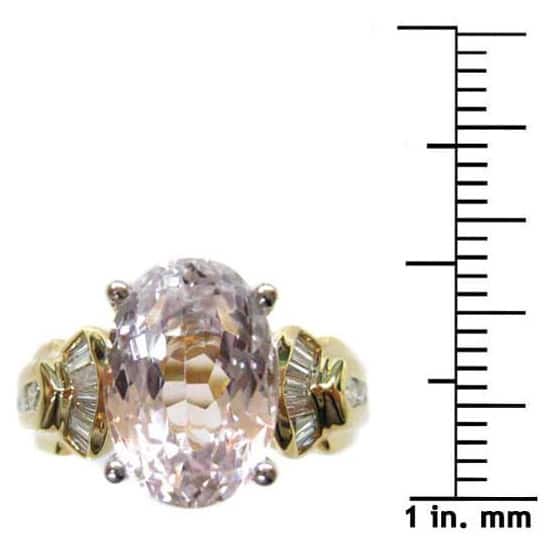 Kabella 18k Yellow Gold Oval-cut Kunzite 3/4ct TDW Diamond Cocktail Ring (G-H, SI2) (Size 6.75)