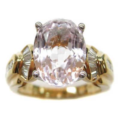 Kabella 18k Yellow Gold Oval-cut Kunzite 3/4ct TDW Diamond Cocktail Ring (G-H, SI2) (Size 6.75)