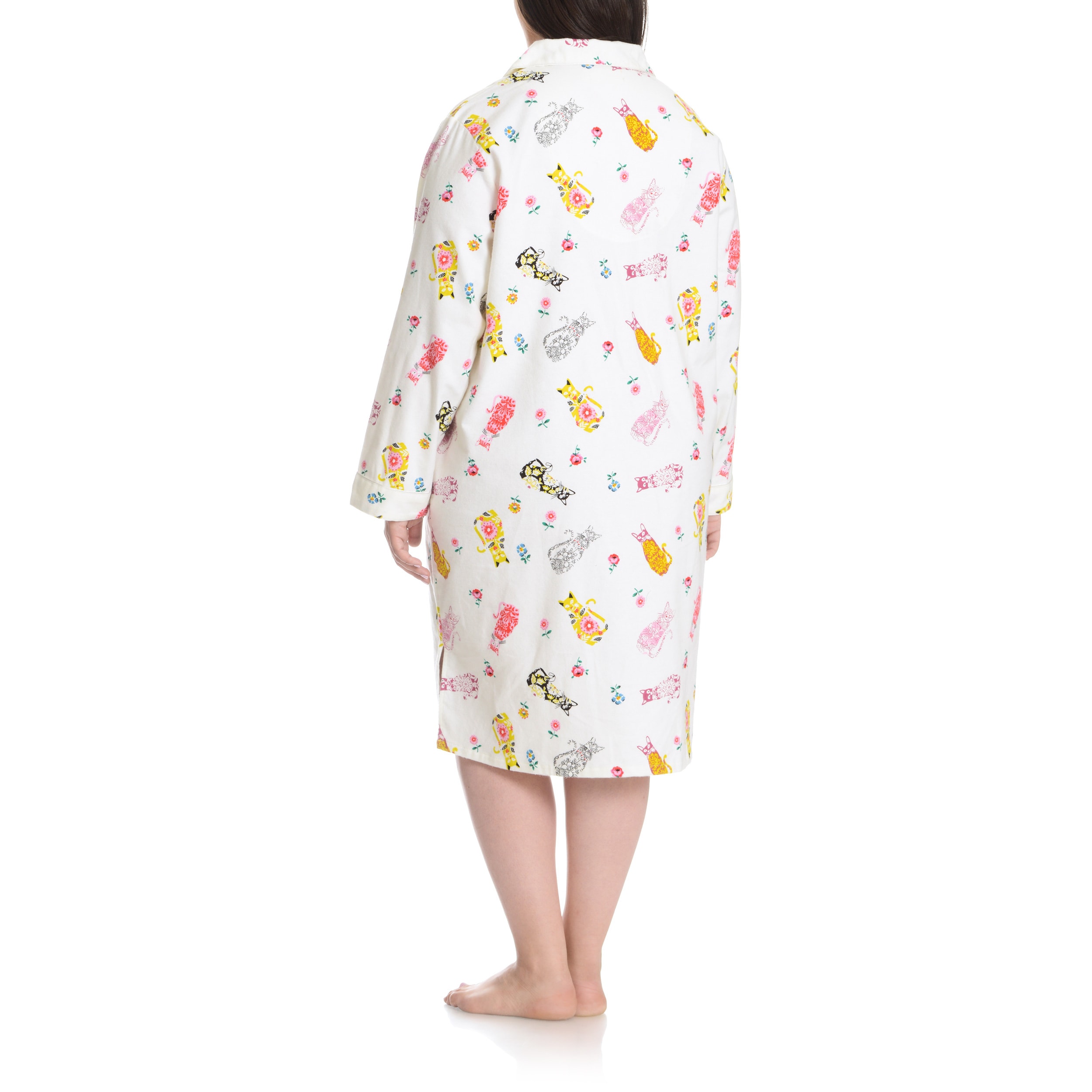 Shop La Cera Women S Plus Size Multicolor Cat Print Button Front Night Shirt Overstock 10488477