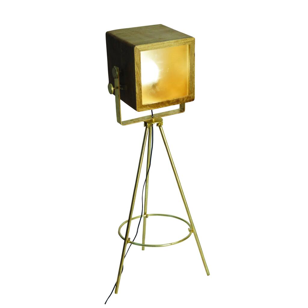 Yosemite Home Decor Wood Shade Brass Single Light Floor Lamp