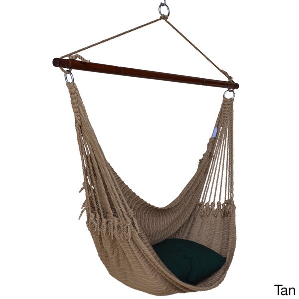 55 inch Soft-Spun Polyester Jumbo Caribbean Hammock Chair with Footrest Tan