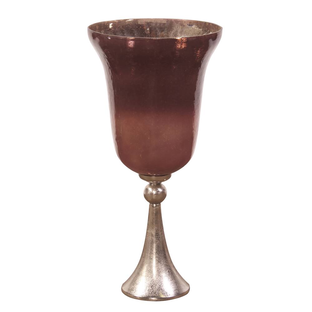 Allan Andrews Large Purple Glass Hurricane Vase with Champagne Aluminum Base