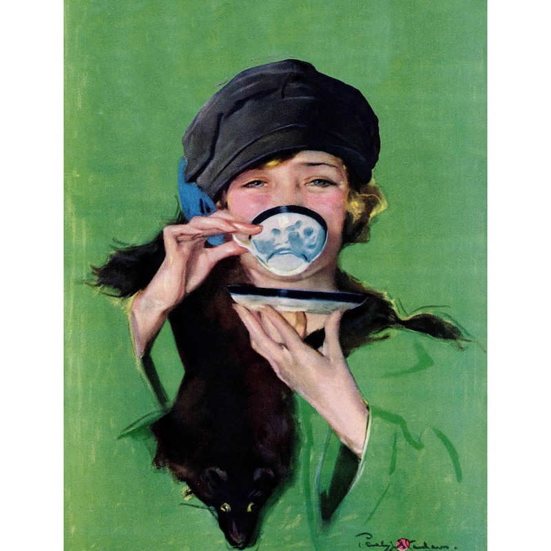 Marmont Hill - Handmade Elegant Lady Drinking Cup of Tea Painting Print ...