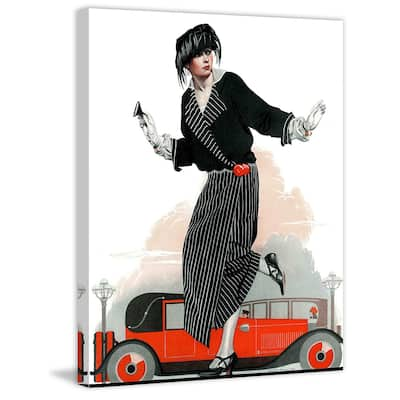 Marmont Hill - "Flapper and Roadster" by Coles Phillips Painting Print on Canvas - Multi-Color