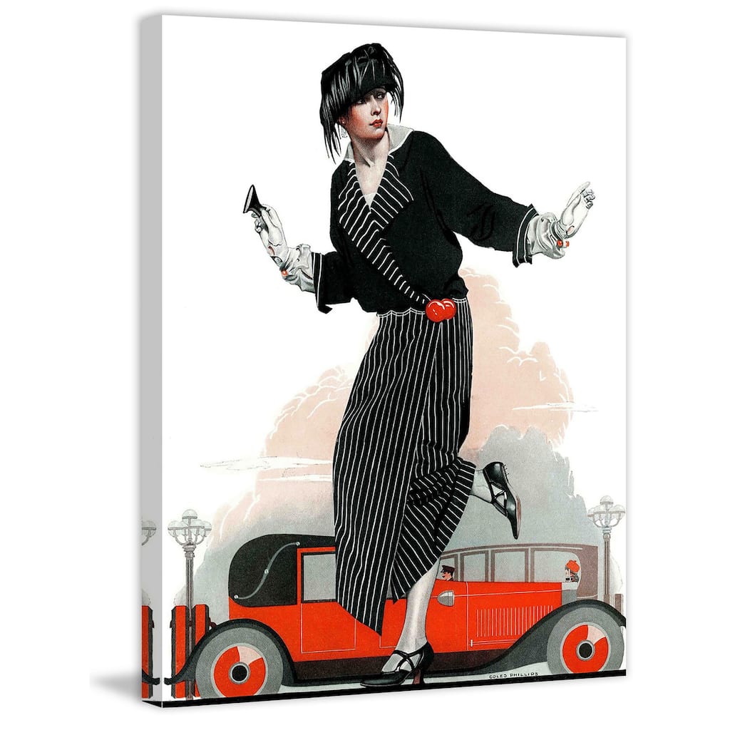 Marmont Hill - "Flapper and Roadster" by Coles Phillips Painting Print on Canvas - Multi-Color