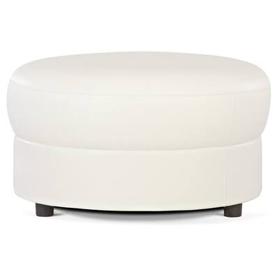 White Bonded Leather Round Ottoman