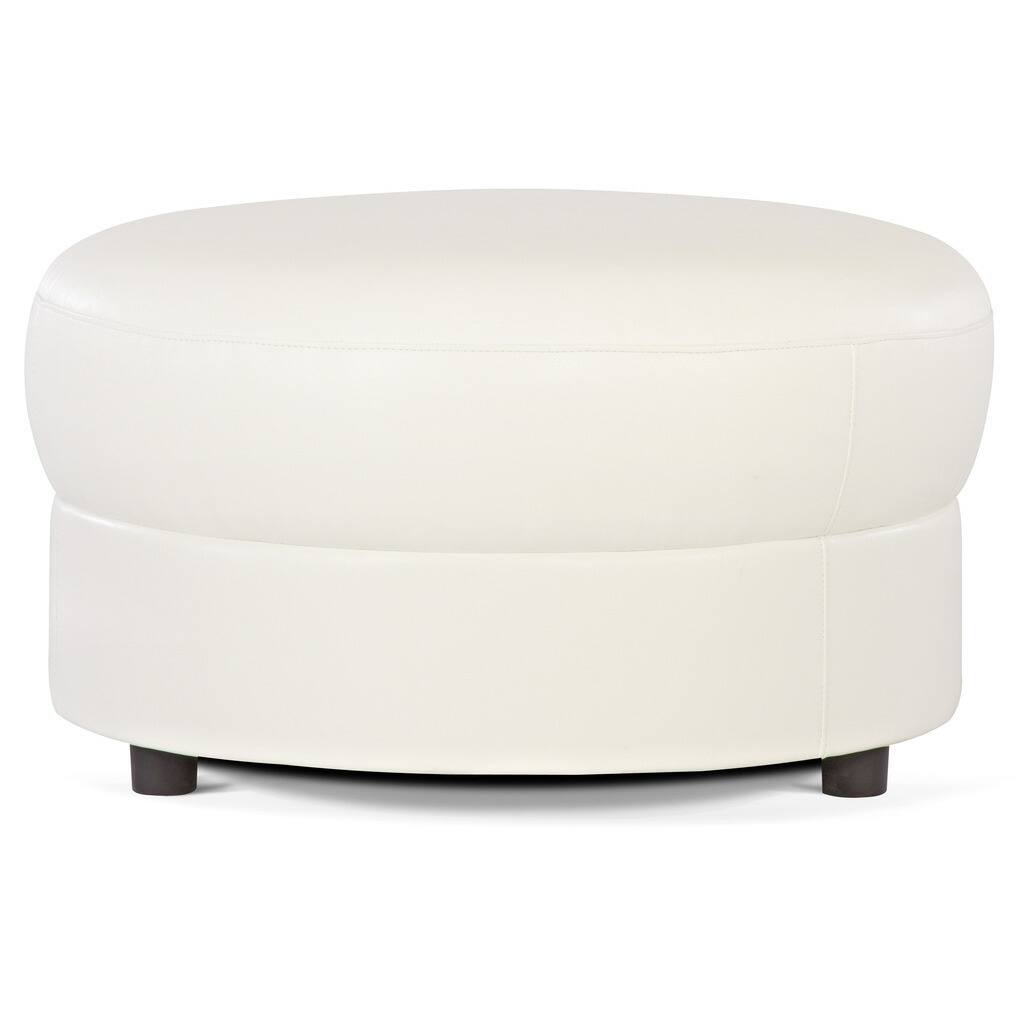 White Bonded Leather Round Ottoman