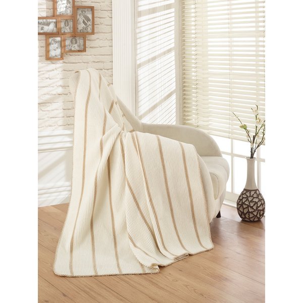 Ottomanson Ottomanson Ivory and Beige Striped 50 x 65 Soft Cotton Cozy Fleece Blanket