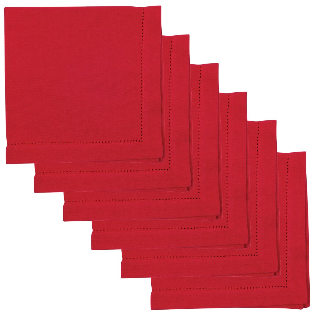 All Cotton and Linen Hemstitch Napkins - 18x18 Red, Set of 6 Red Cloth Napkins