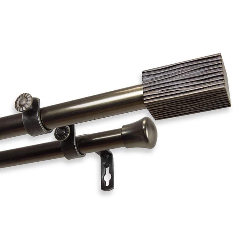 InStyleDesign Birch Adjustable Double Curtain Rod - 28 to 48 inches - Antique Brass