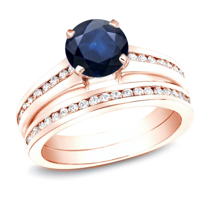 Auriya 14k Gold 1ct Blue Sapphire and 1ct TDW Round Diamonds Engagement Ring (H-I, SI1-SI2)
