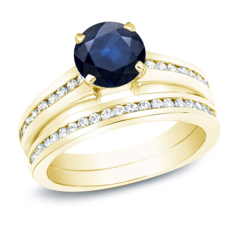 Auriya 14k Gold 1ct Blue Sapphire and 1ct TDW Round Diamonds Engagement Ring (H-I, SI1-SI2)