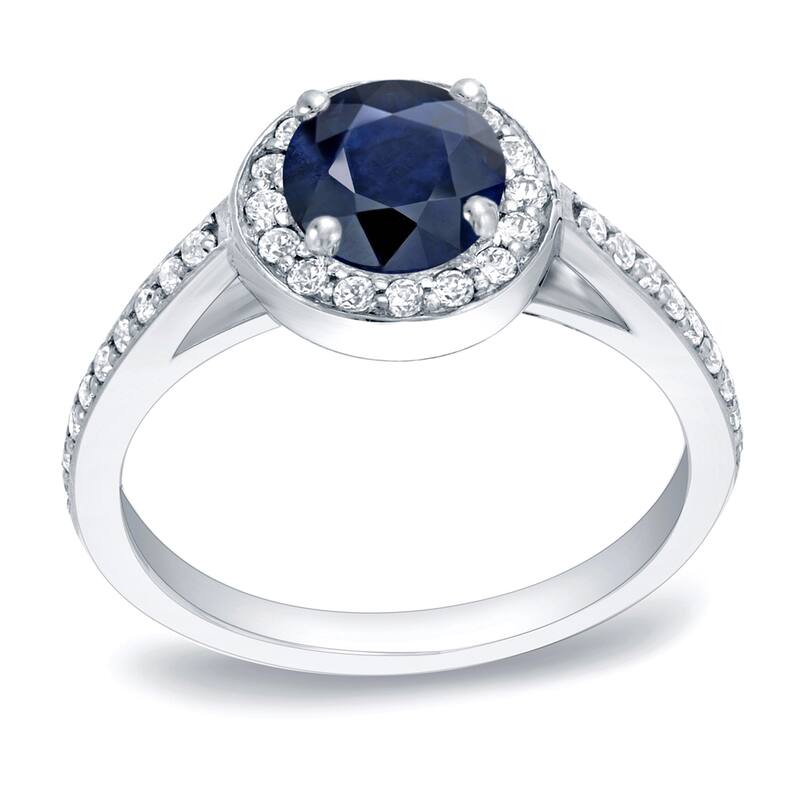 Auriya 14k Gold 3/4ct Blue Sapphire Halo Diamond Engagement Ring 1/3cttw - White - 4