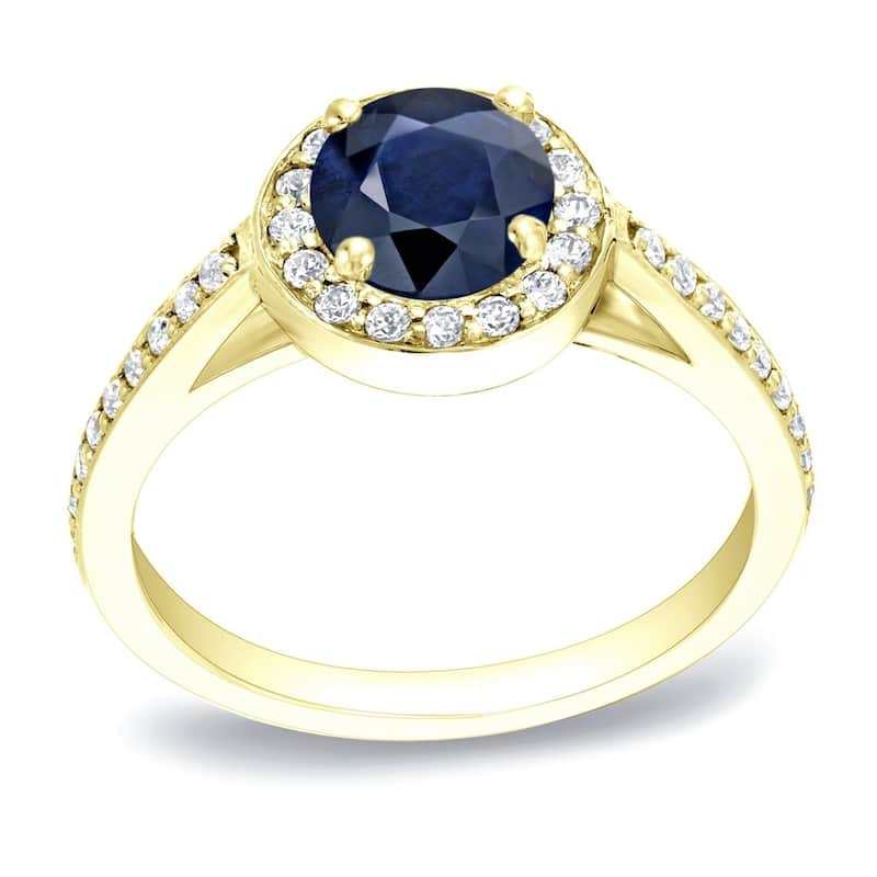 Auriya 14k Gold 3/4ct Blue Sapphire Halo Diamond Engagement Ring 1/3cttw - Yellow - 9.5