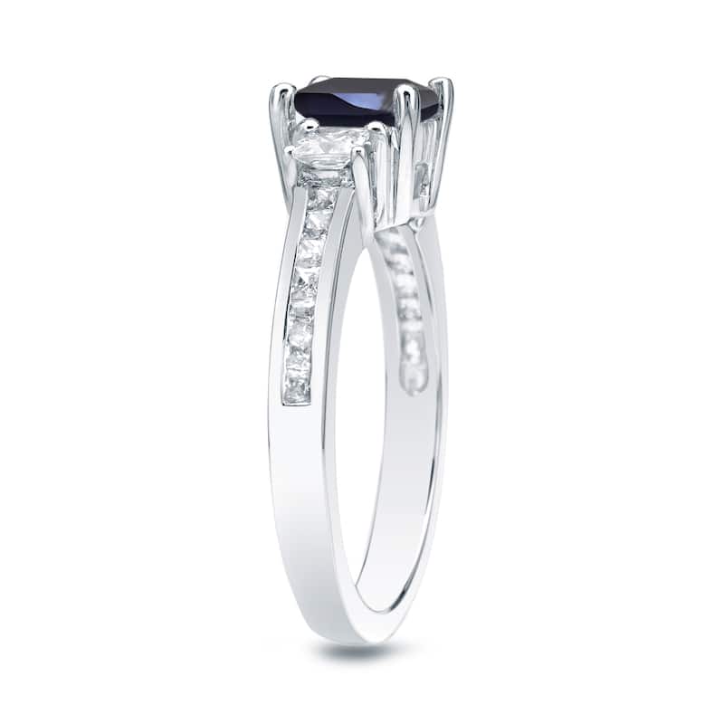 Auriya 14k Gold 3/4ct Princess-cut Sapphire 3-Stone Diamond Engagement Ring 3/4ctw
