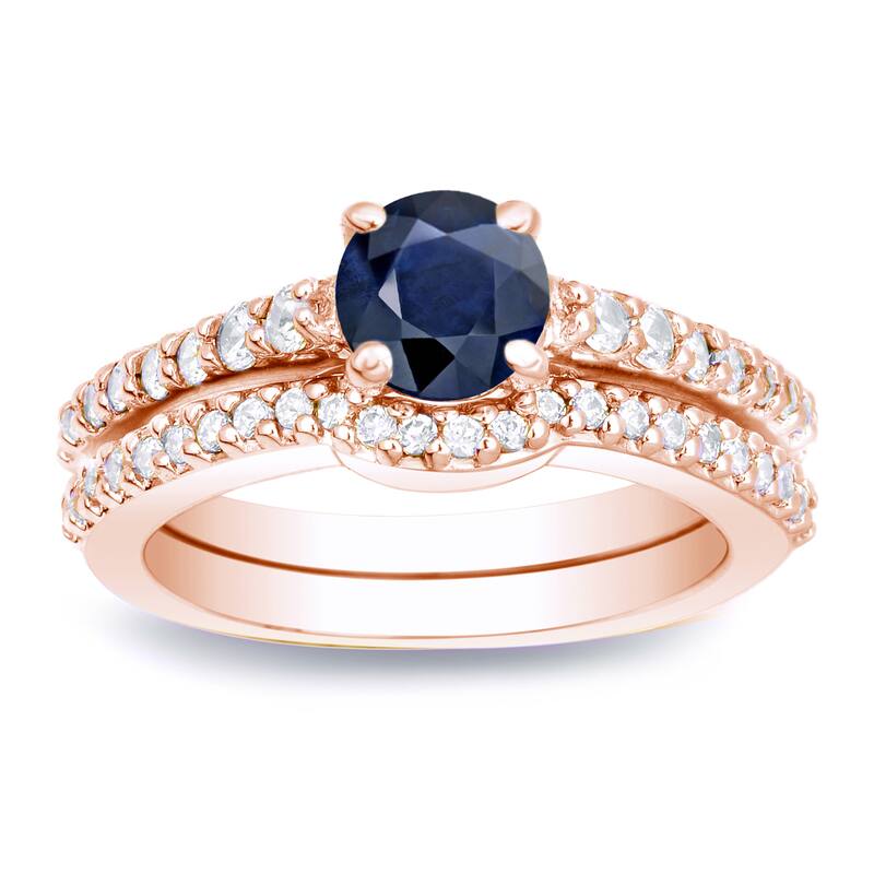 Auriya Round 1/2ct Blue Sapphire and 1/2ct TW Diamond Engagement Ring 14K Gold