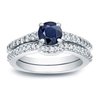 Auriya Round 1/2ct Blue Sapphire and 1/2ct TW Diamond Engagement Ring 14K Gold