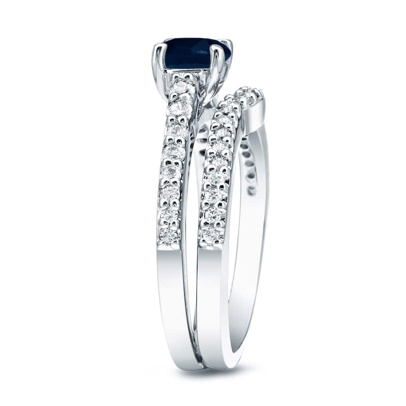 Auriya Round 1/2ct Blue Sapphire and 1/2ct TW Diamond Engagement Ring 14K Gold