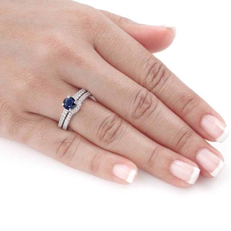 Auriya Round 1/2ct Blue Sapphire and 1/2ct TW Diamond Engagement Ring 14K Gold