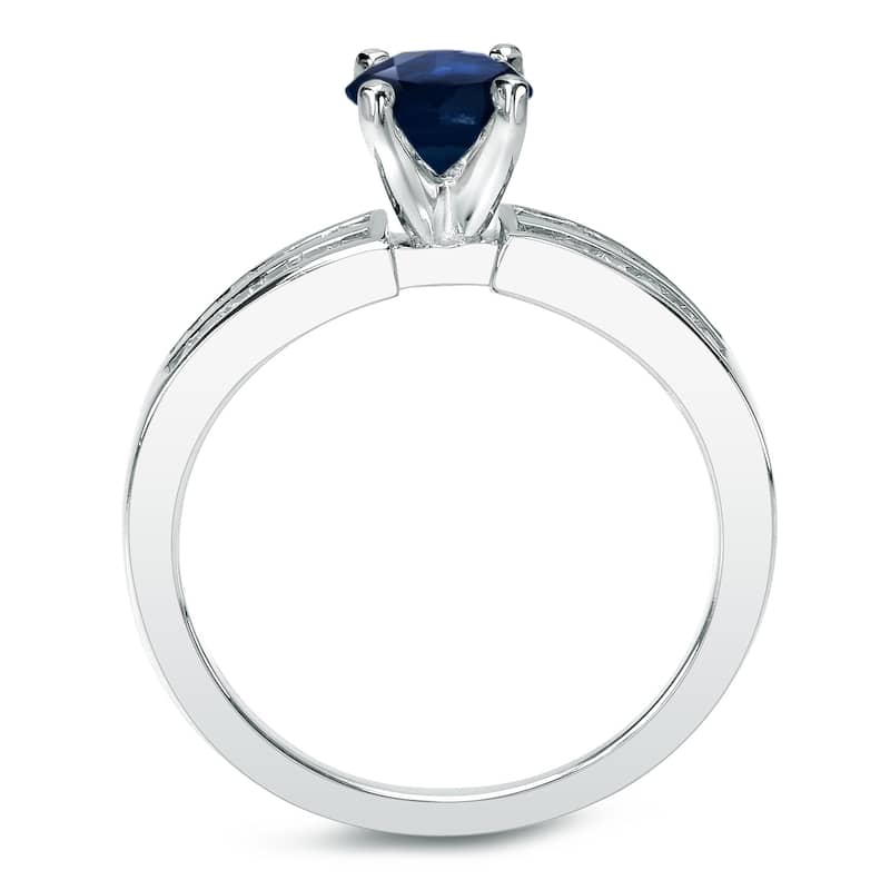 Auriya 14k Gold Round 3/5ct Sapphire and 2/5ctw Diamond Engagement Ring Set