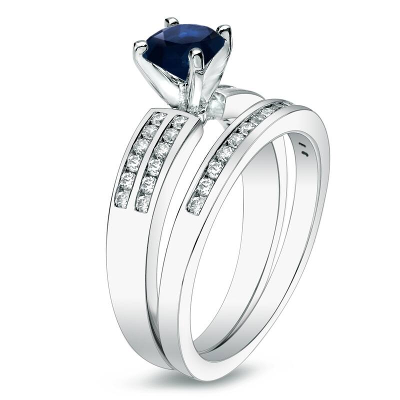 Auriya 14k Gold Round 3/5ct Sapphire and 2/5ctw Diamond Engagement Ring Set