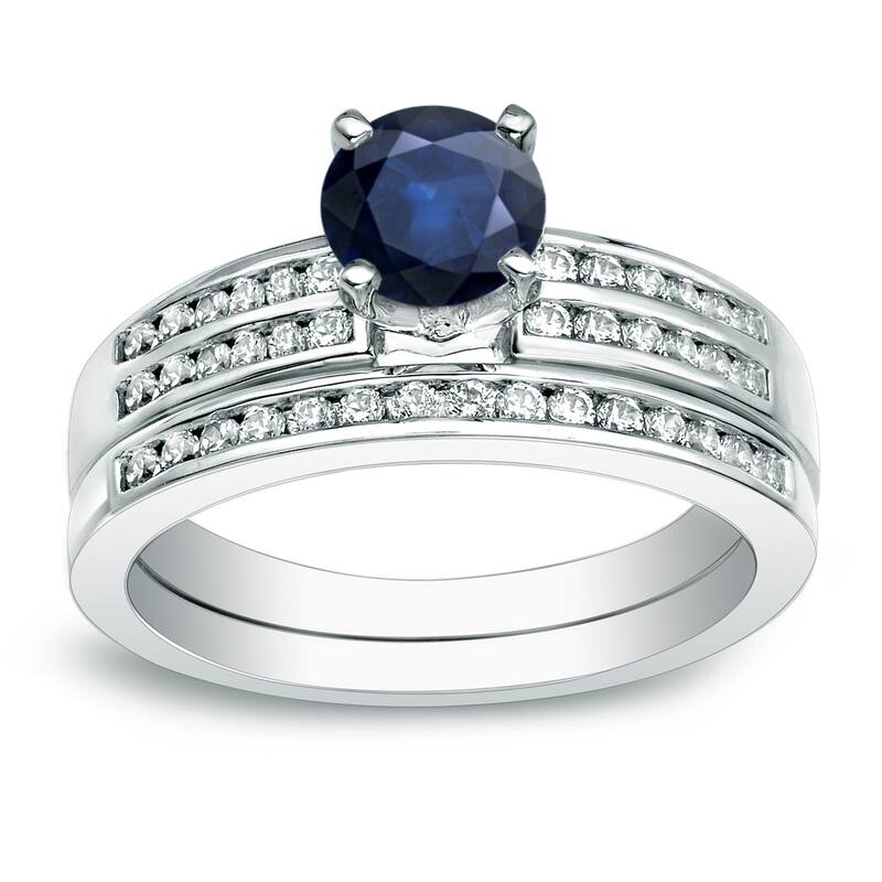 Auriya 14k Gold Round 3/5ct Sapphire and 2/5ctw Diamond Engagement Ring Set - White - 4