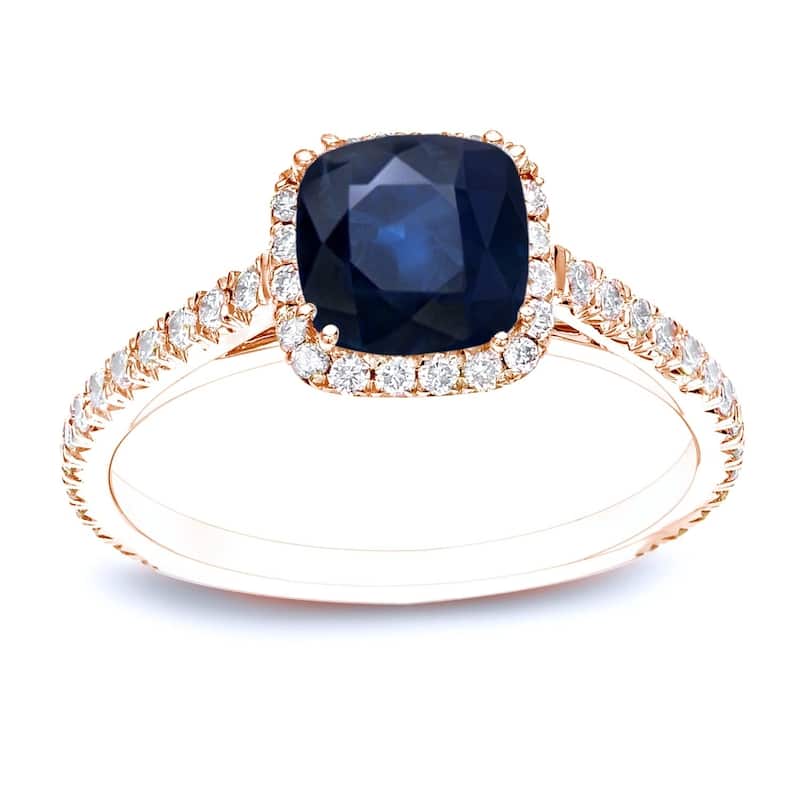Auriya 14k Gold 3/4ct Cushion-cut Blue Sapphire and Diamond Halo Engagement Ring 3/4cttw (H-I, SI1-SI2) - 10 - Rose