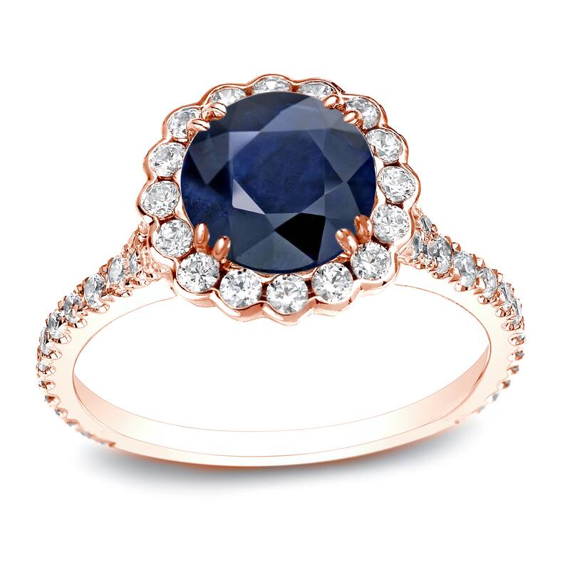 Auriya 3/4ct Round Blue Sapphire and 3/4ctw Halo Diamond Engagement Ring 14k Gold