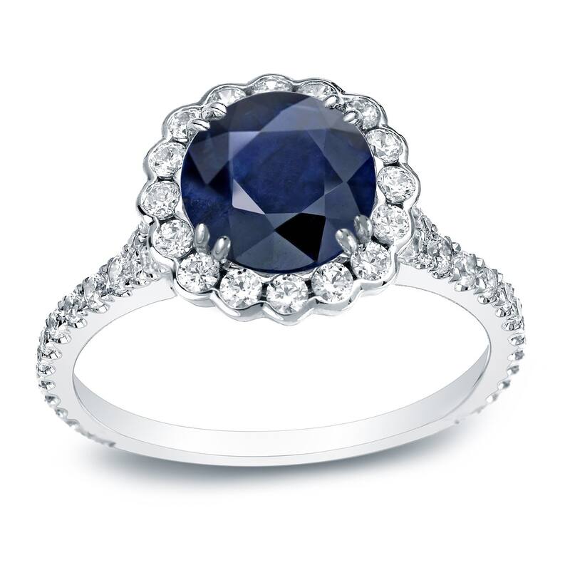 Auriya 3/4ct Round Blue Sapphire and 3/4ctw Halo Diamond Engagement Ring 14k Gold - 4 - White
