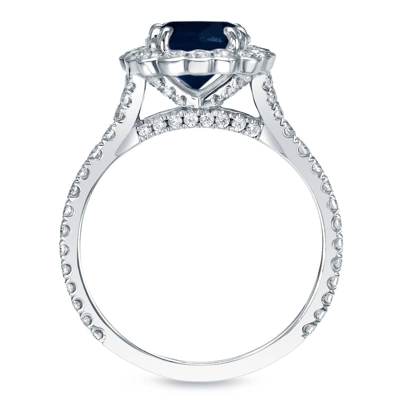 Auriya 3/4ct Round Blue Sapphire and 3/4ctw Halo Diamond Engagement Ring 14k Gold