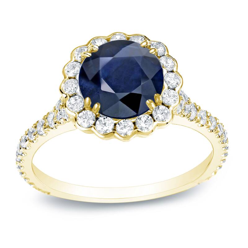 Auriya 3/4ct Round Blue Sapphire and 3/4ctw Halo Diamond Engagement Ring 14k Gold